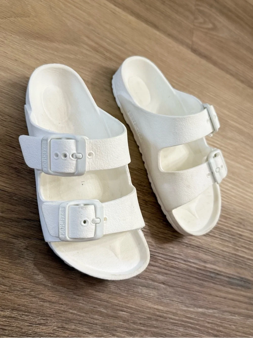 Birkenstock Kids White Double-Strap Buckle Slide Sandals Eva